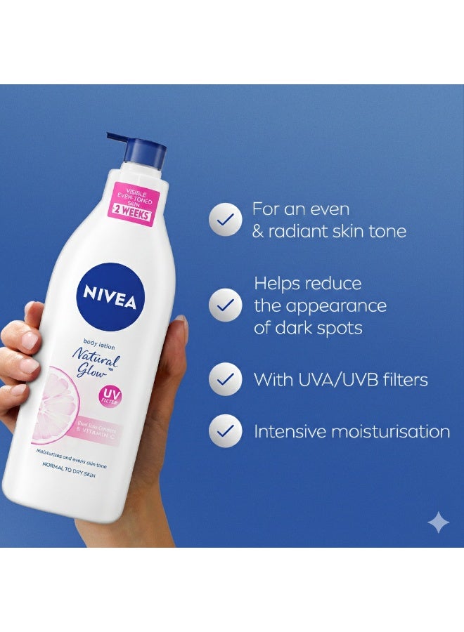 Nivea Natural Glow Body Lotion, Even Tone, Vitamin C - Normal To Dry Skin 400ml - Image 3